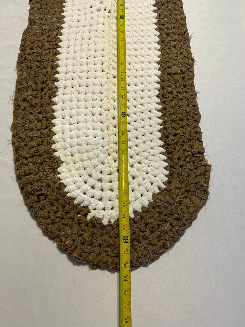 Handwoven braided rag rug Cream and Brown Oval rug  - Neutral Braided Accent
